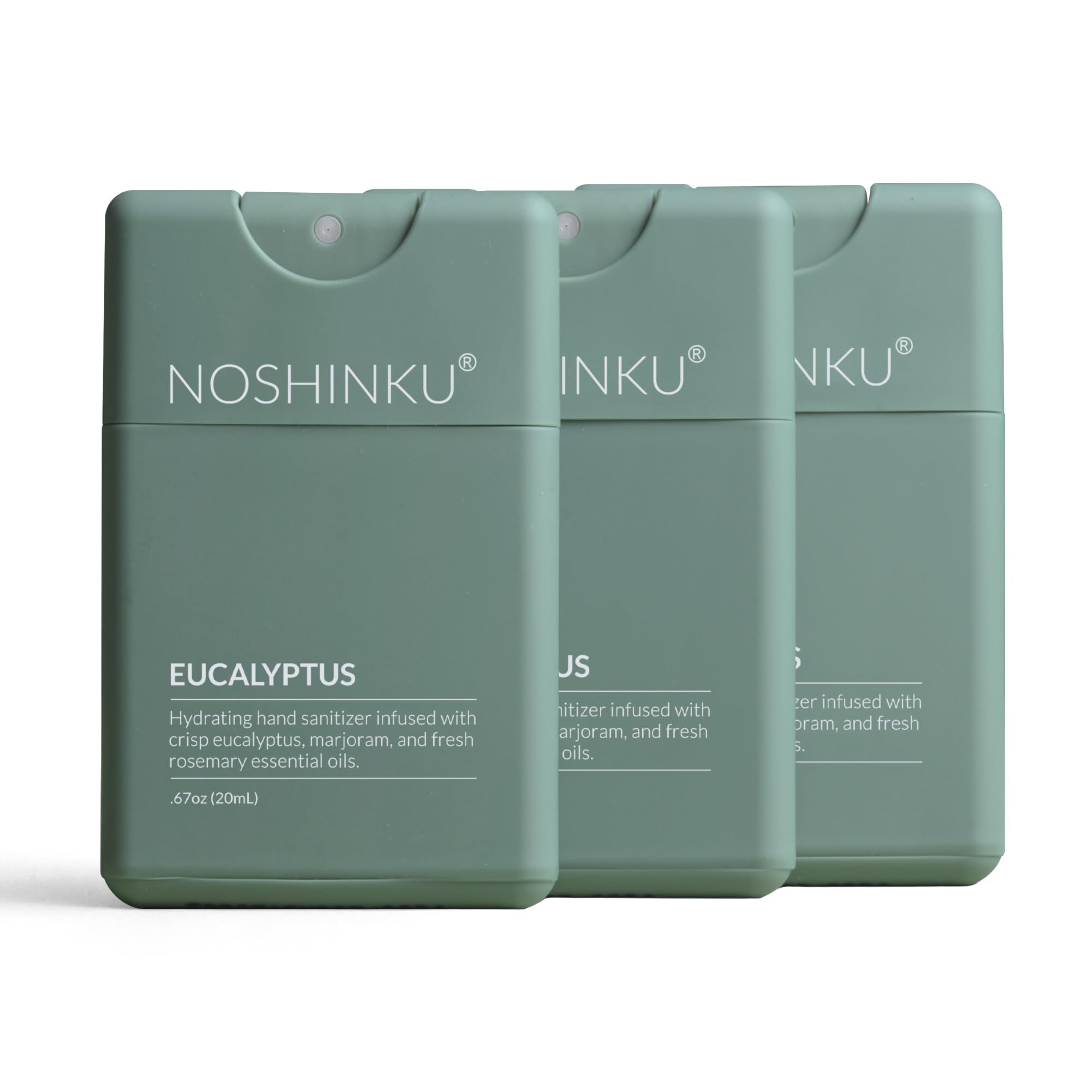 Noshinku eucalyptus 3-pack pocket spray for quick, refreshing on-the-go sanitizing.