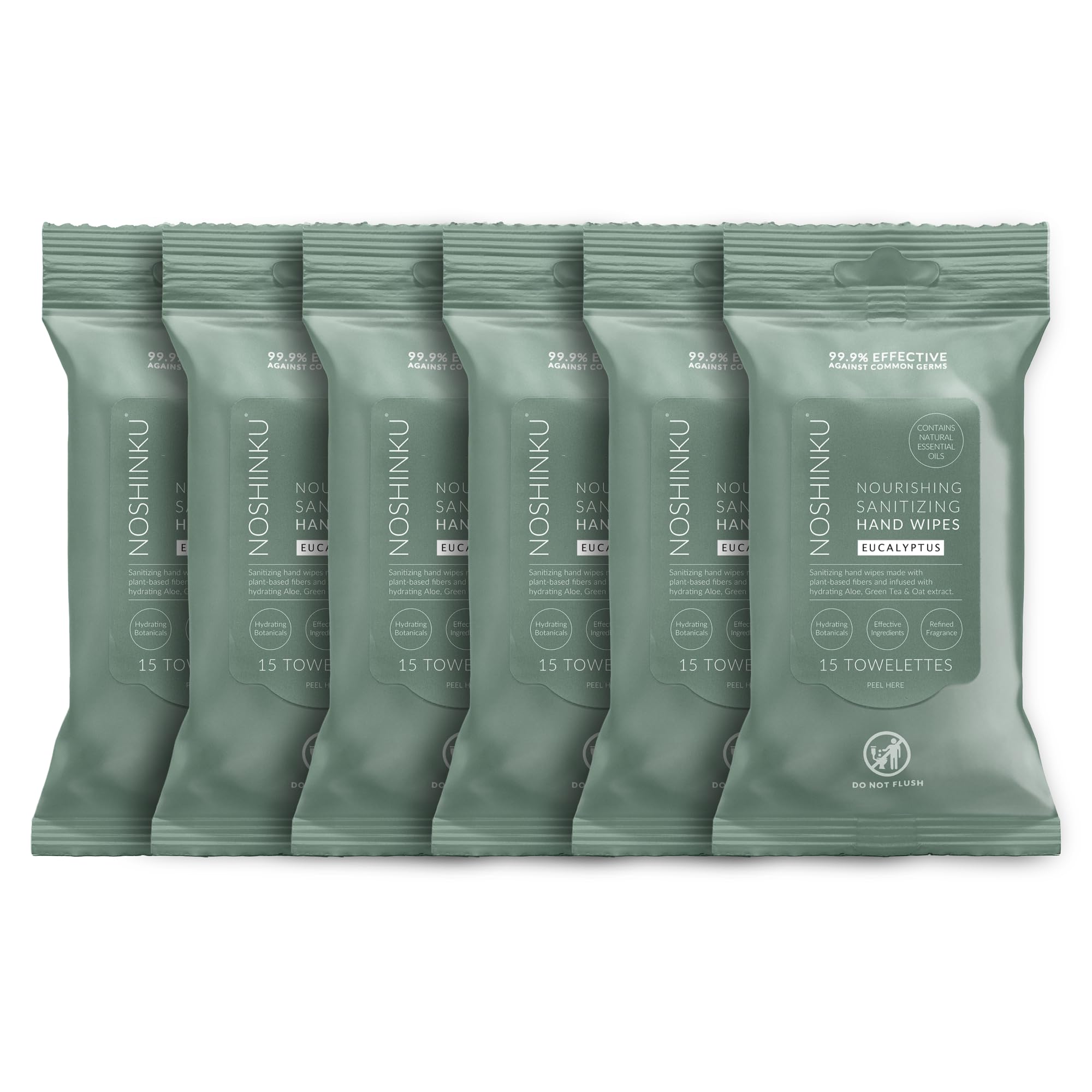 Noshinku eucalyptus wipes front pack for quick on-the-go cleansing.