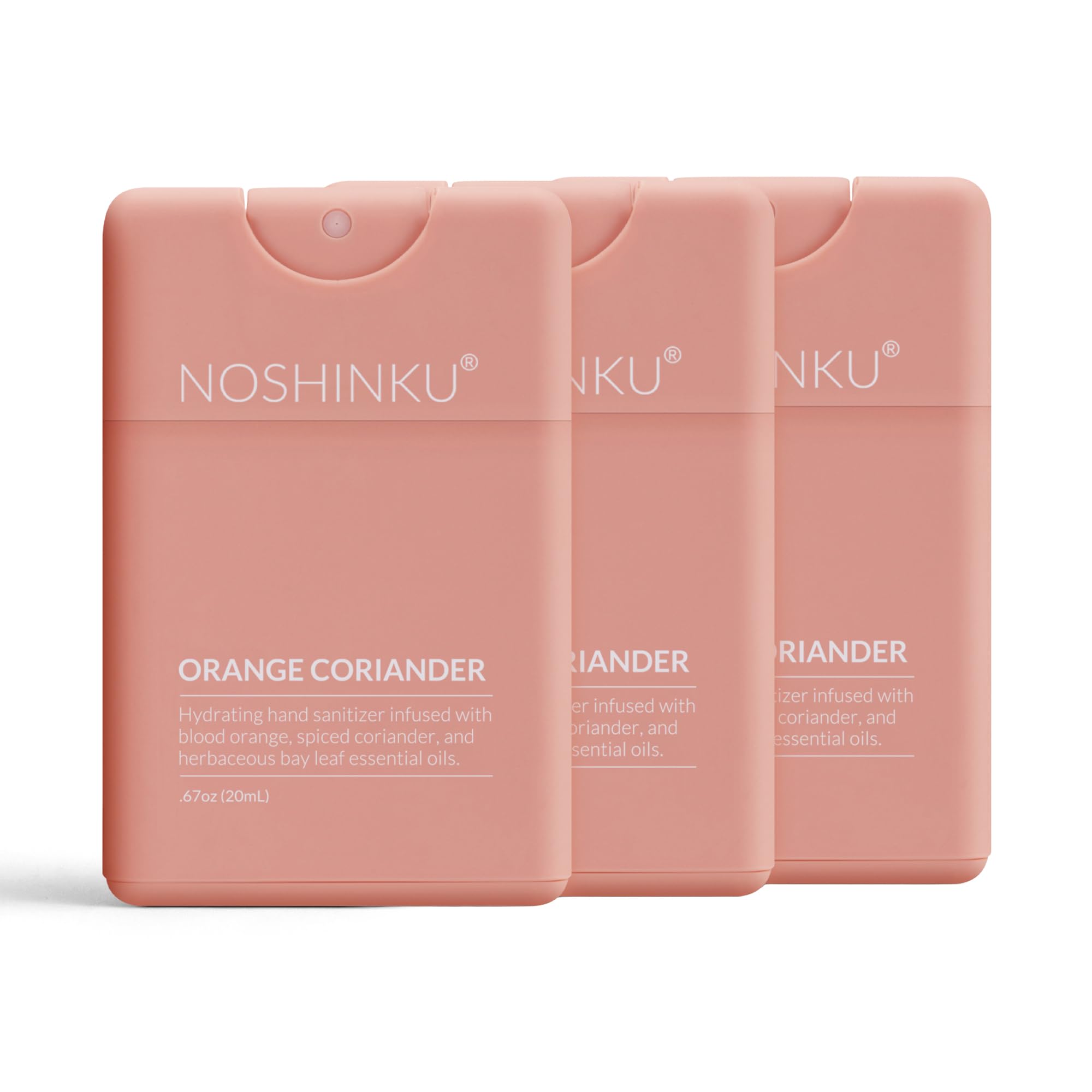 Noshinku orange coriander refillable sprayer 3-pack for travel and reducing waste.