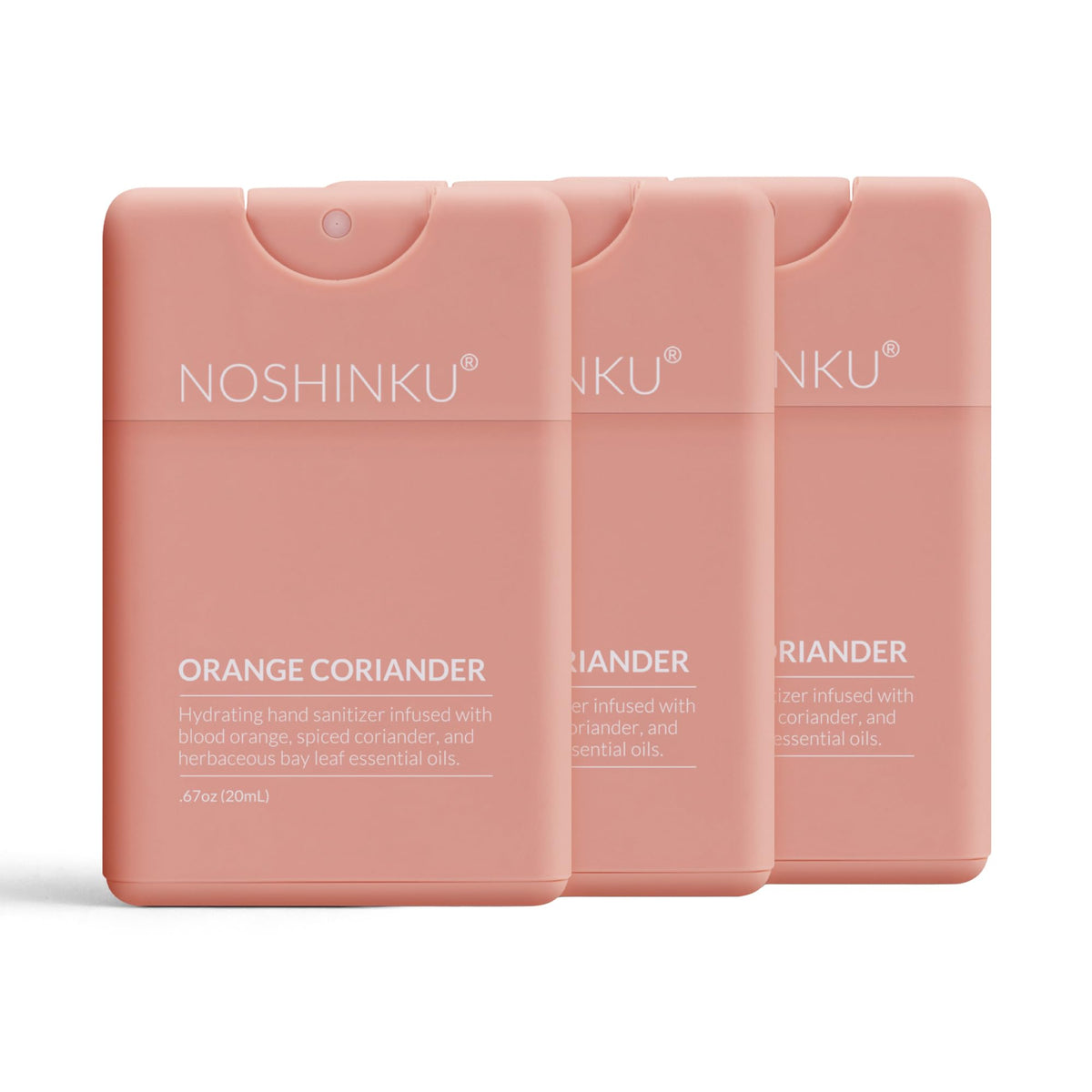 Noshinku orange coriander refillable sprayer 3-pack for travel and reducing waste.