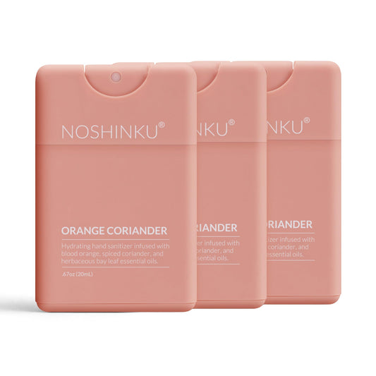 Noshinku orange coriander refillable sprayer 3-pack for travel and reducing waste.