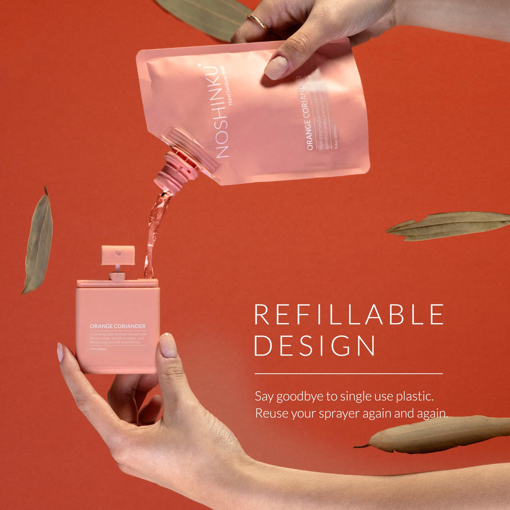 Noshinku travel-size sanitizer bottle designed for pockets and on-the-go protection.