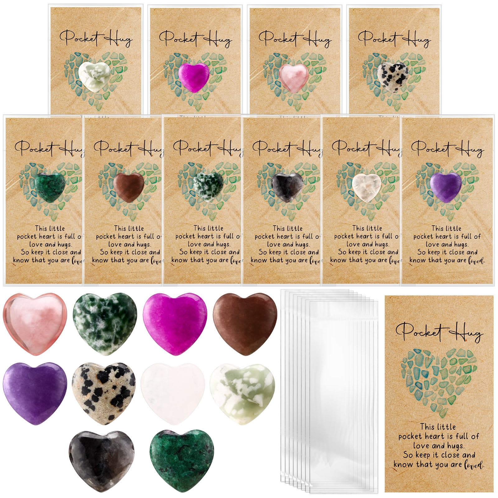 Nosiny heart stones bulk set of 60 colorful crystals, perfect for gifting and DIY crafts.