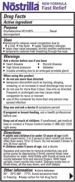 Nostrilla label shows directions and benefits for quick, targeted relief.