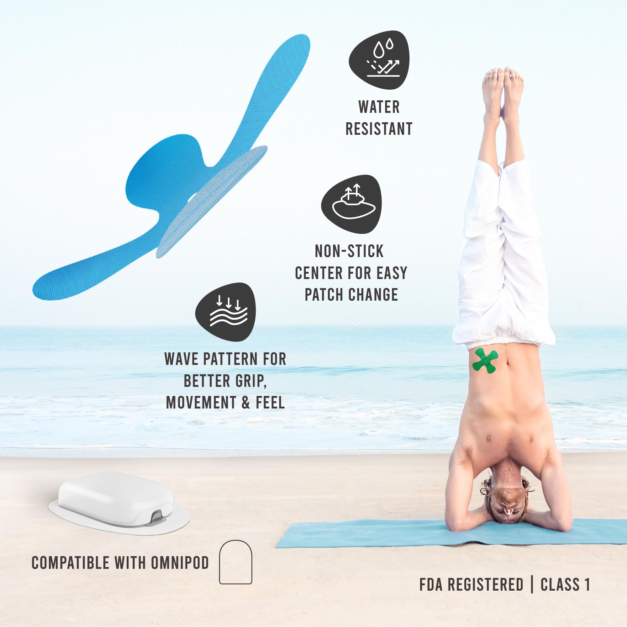 Not Just A Patch Omnipod 5 wave pattern enhances skin grip during movement.