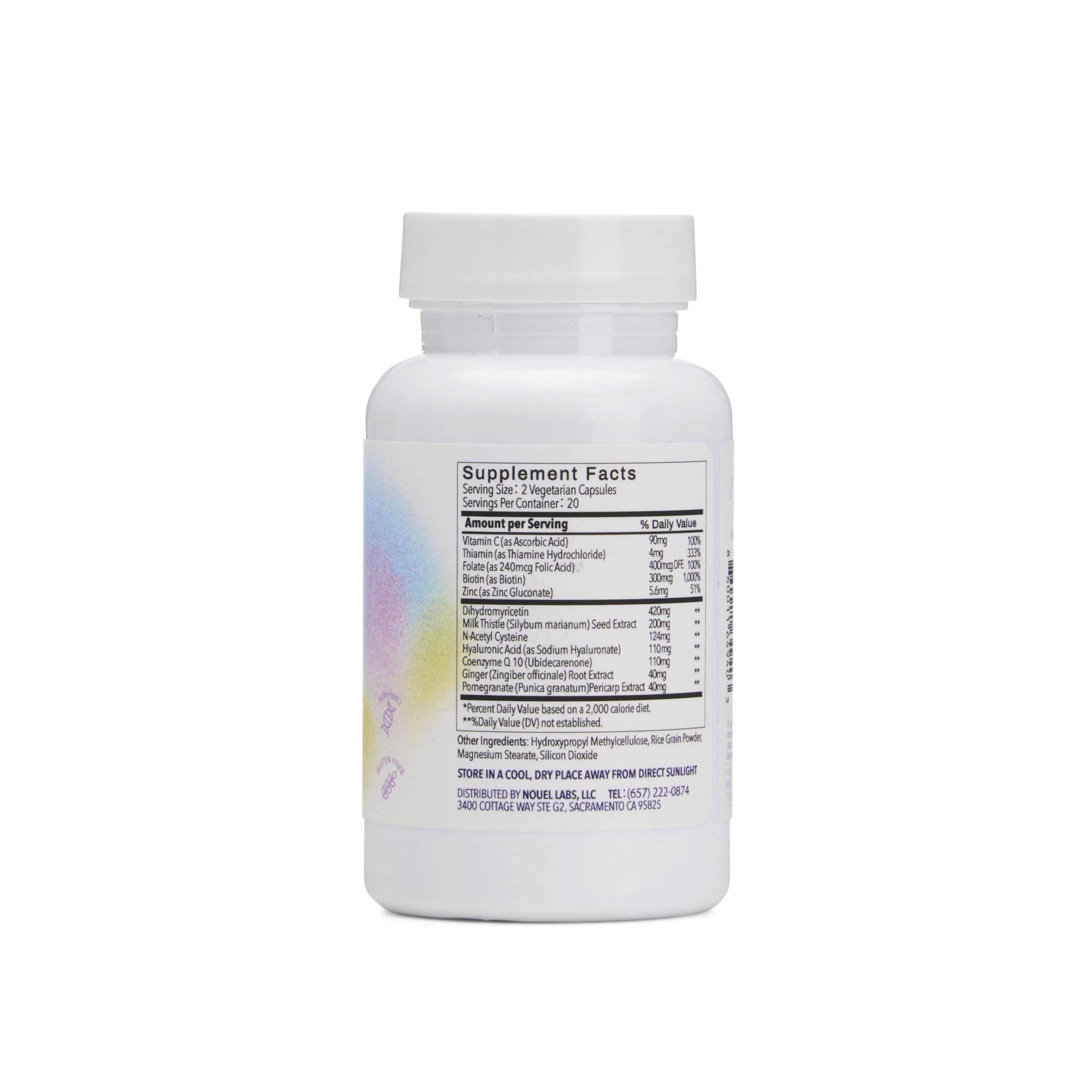 Nouel labels and capsules emphasize antioxidant-rich ingredients like milk thistle.