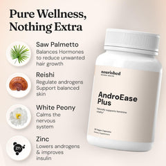 Nourished AndroEase Plus third-party testing badge signals purity and potency.