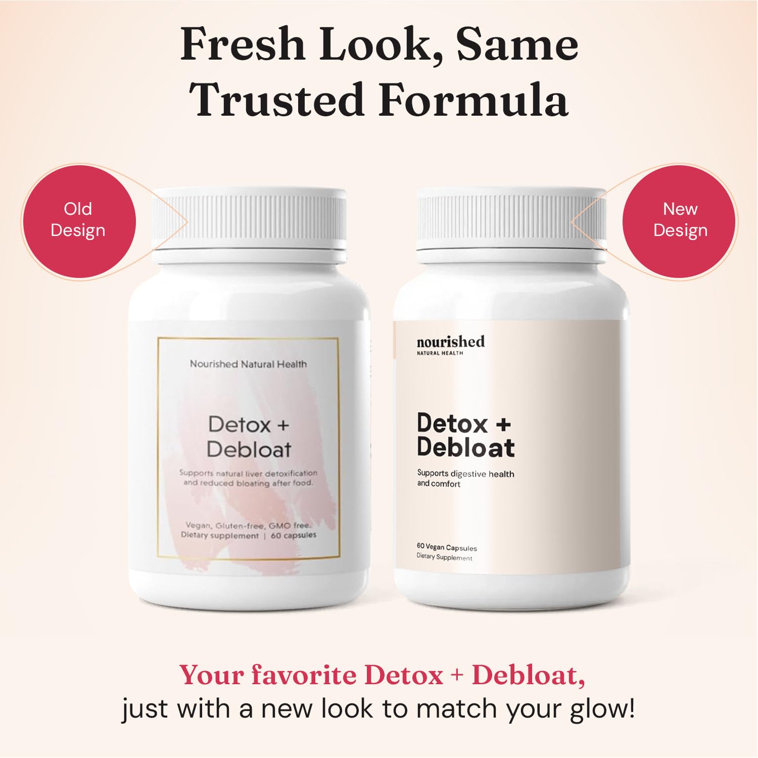 Nourished Detox + Debloat bottle packaging on shelf suggests trusted daily use