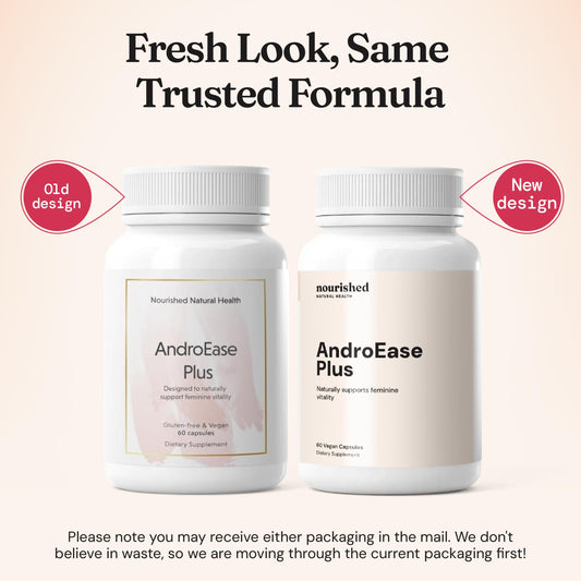 AndroEase Plus capsules close-up showing vegan formula for wellness