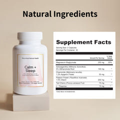 Nourished Natural Health Calm + Sleep capsules close-up showing gentle, melatonin-free sleep support
