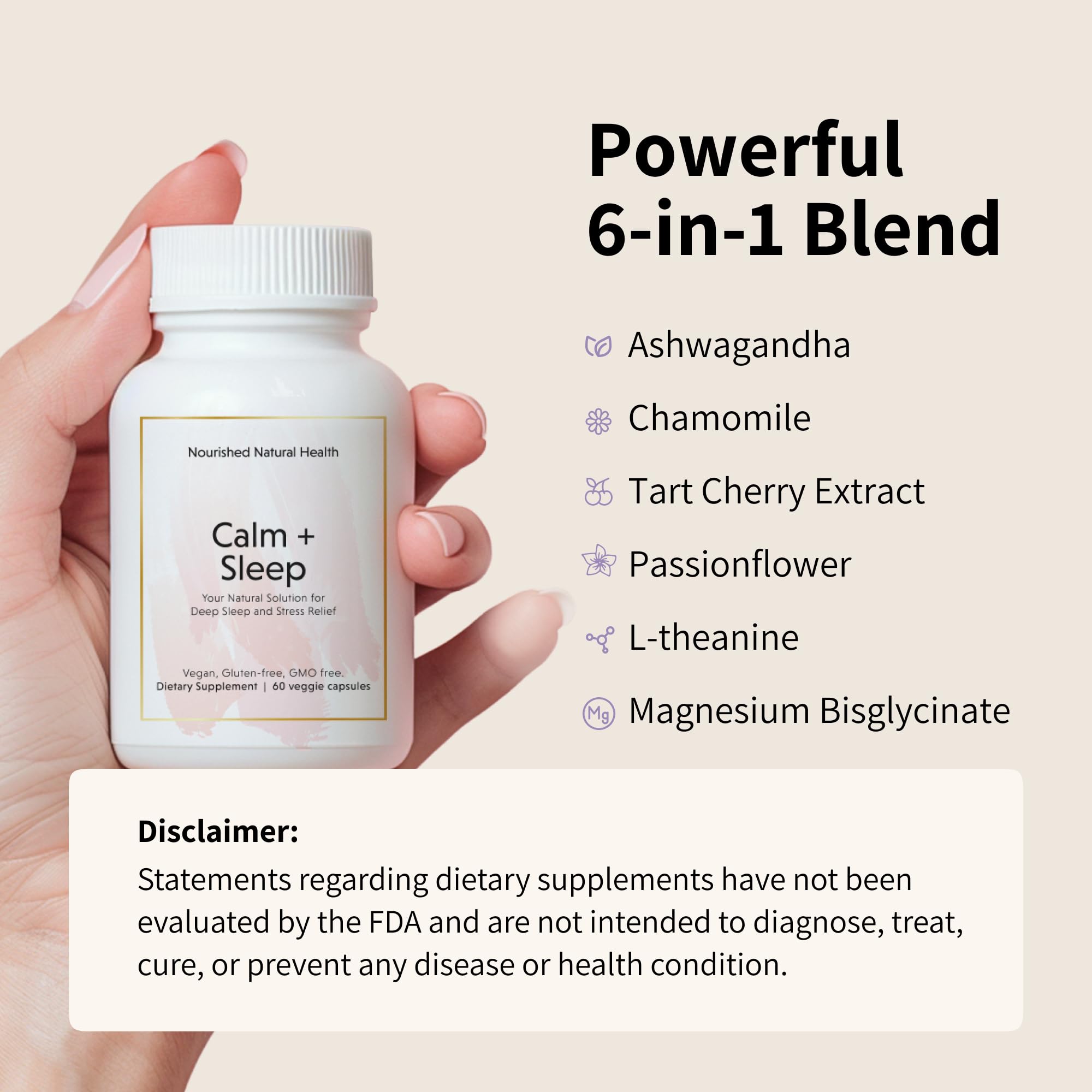 Nourished Natural Health Calm + Sleep woman relaxing at night for easier wind-down