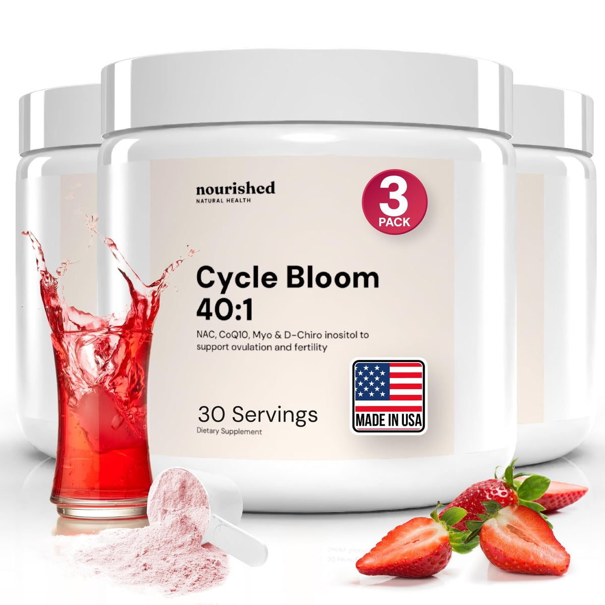 Nourished Natural Health CycleBloom 40:1 in bottle promotes potential hormonal balance.