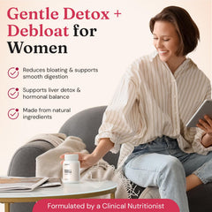 Nourished Natural Health Detox Debloat label shows key ingredients and vegan formula