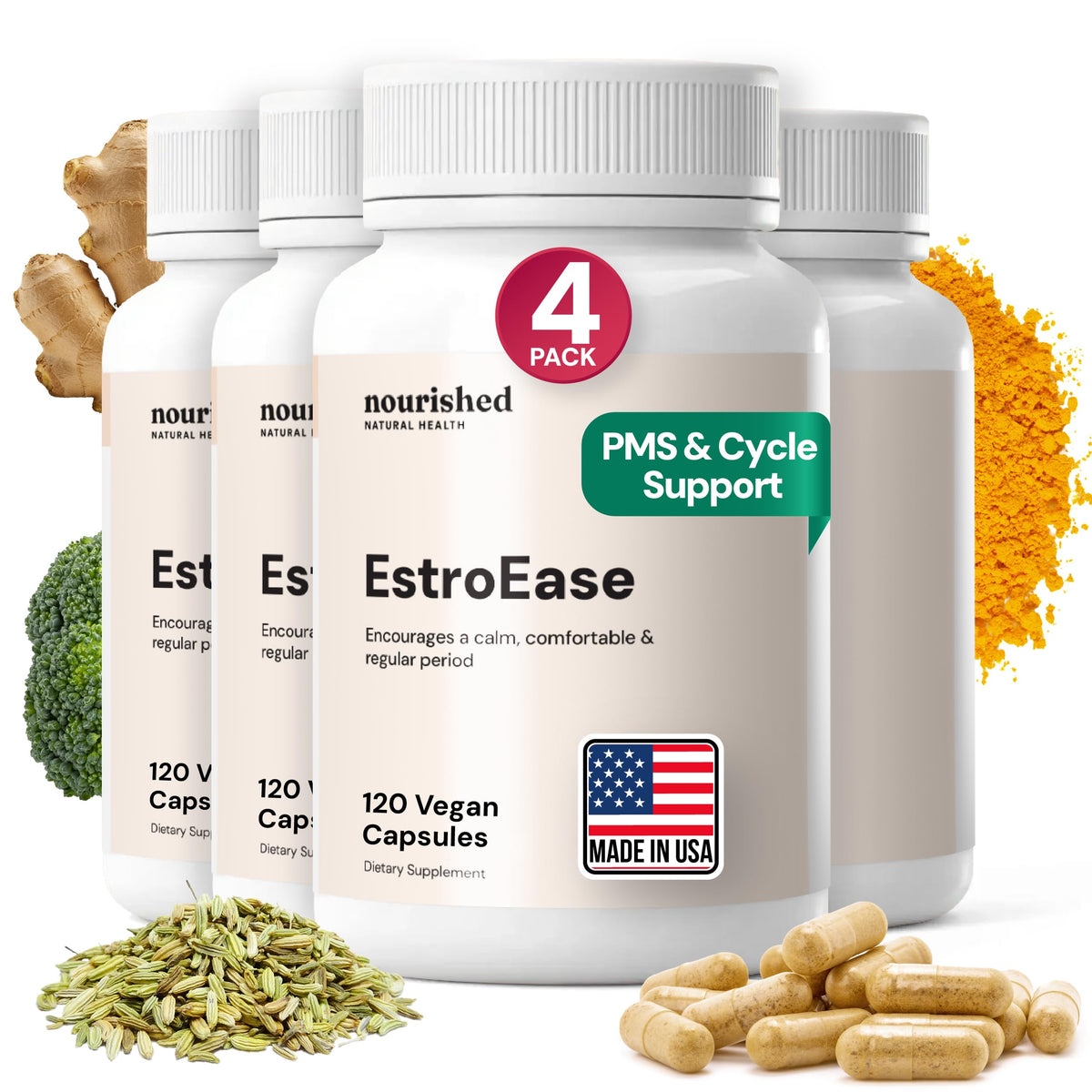 Nourished Natural Health EstroEase bottle front for cycle comfort