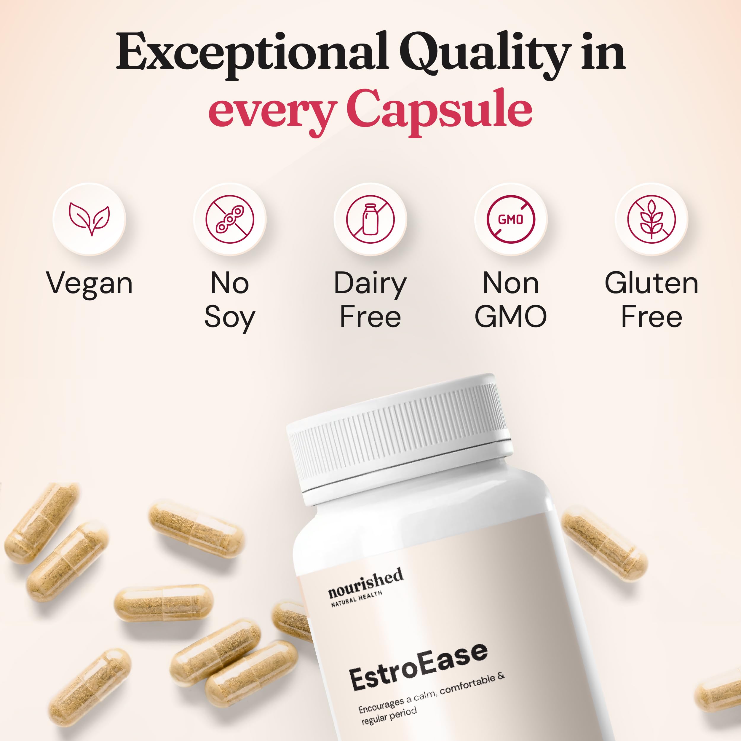 EstroEase packaging showcasing ingredients and quality promise