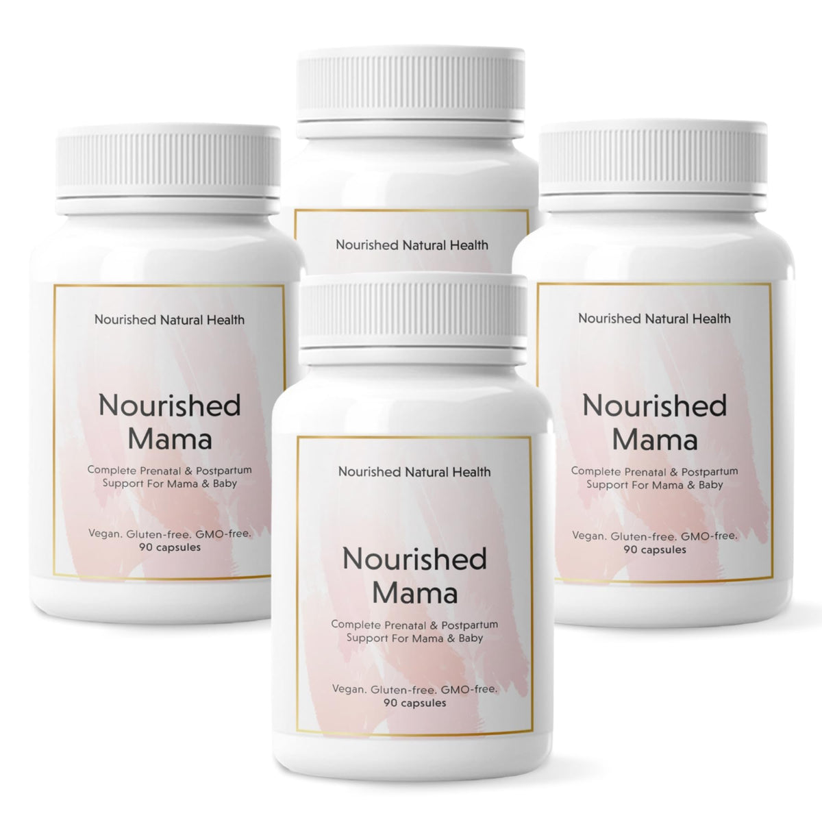 Nourished Prenatal Mama bottle on a wooden surface showcasing convenient daily support for mom and baby