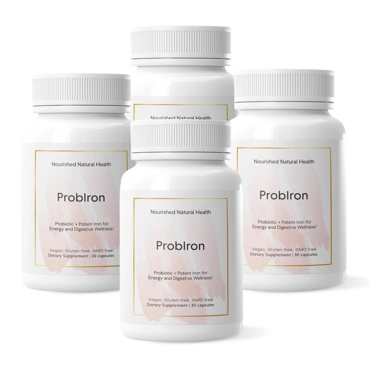 Nourished Natural Health ProIron bottle close-up for daily energy support.