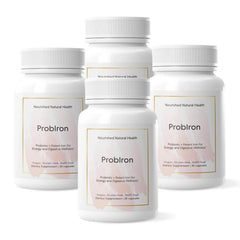 Nourished Natural Health ProIron bottle close-up for daily energy support.