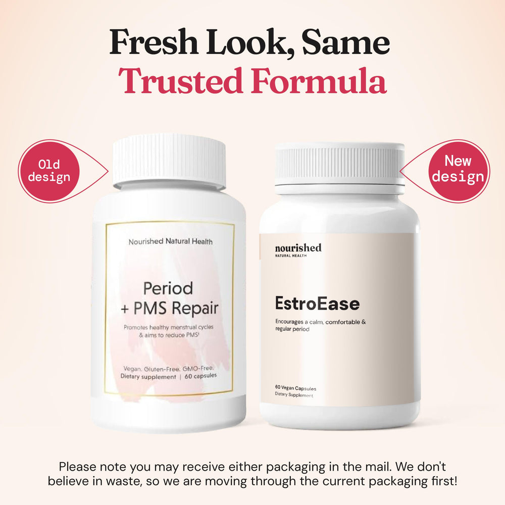 Eco-friendly packaging from Nourished Period and PMS Repair emphasizes sustainability