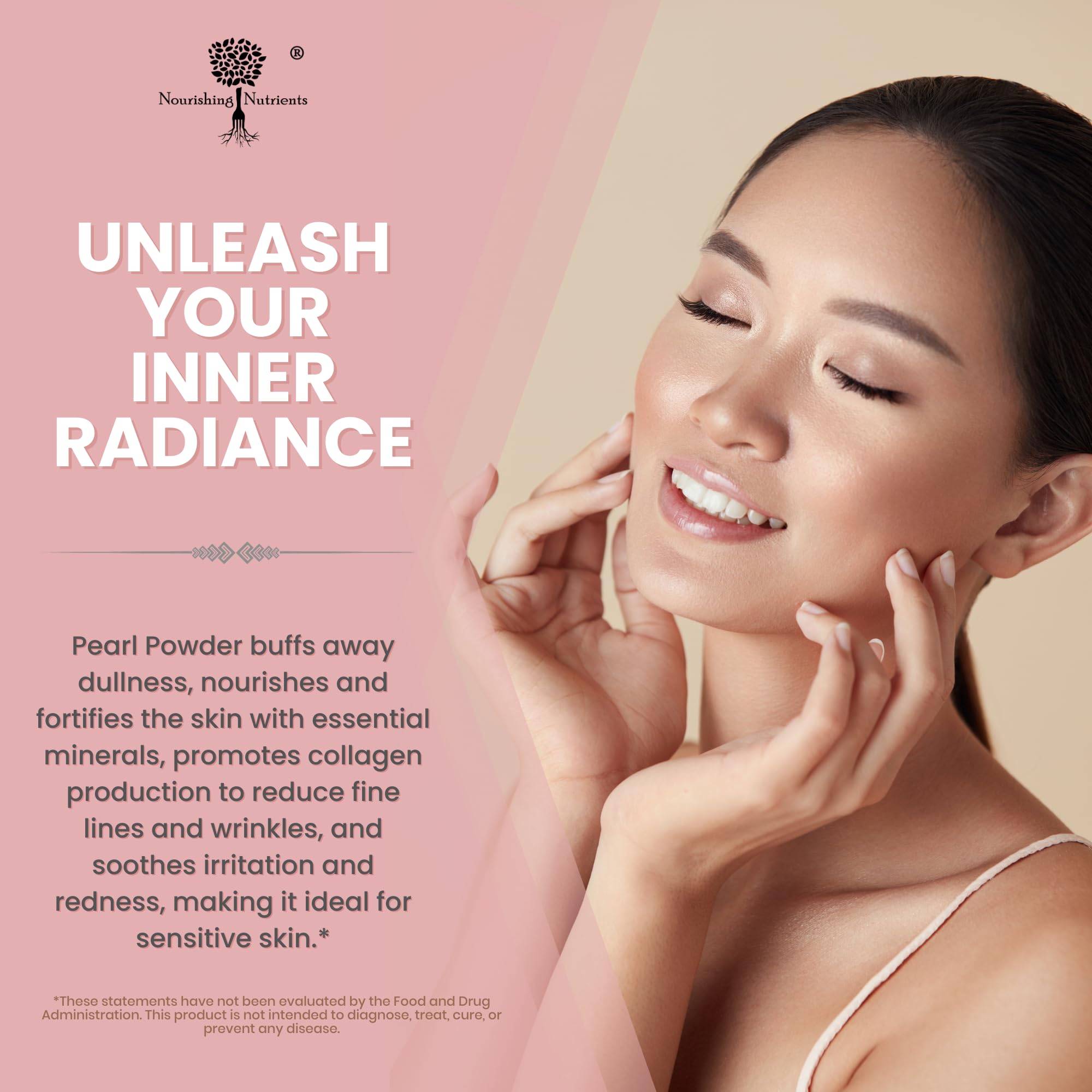 Nourishing Nutrients pearl powder skin glow concept for brightening and smooth texture