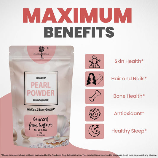 Nourishing Nutrients pearl powder texture close-up shows fine, mixable powder