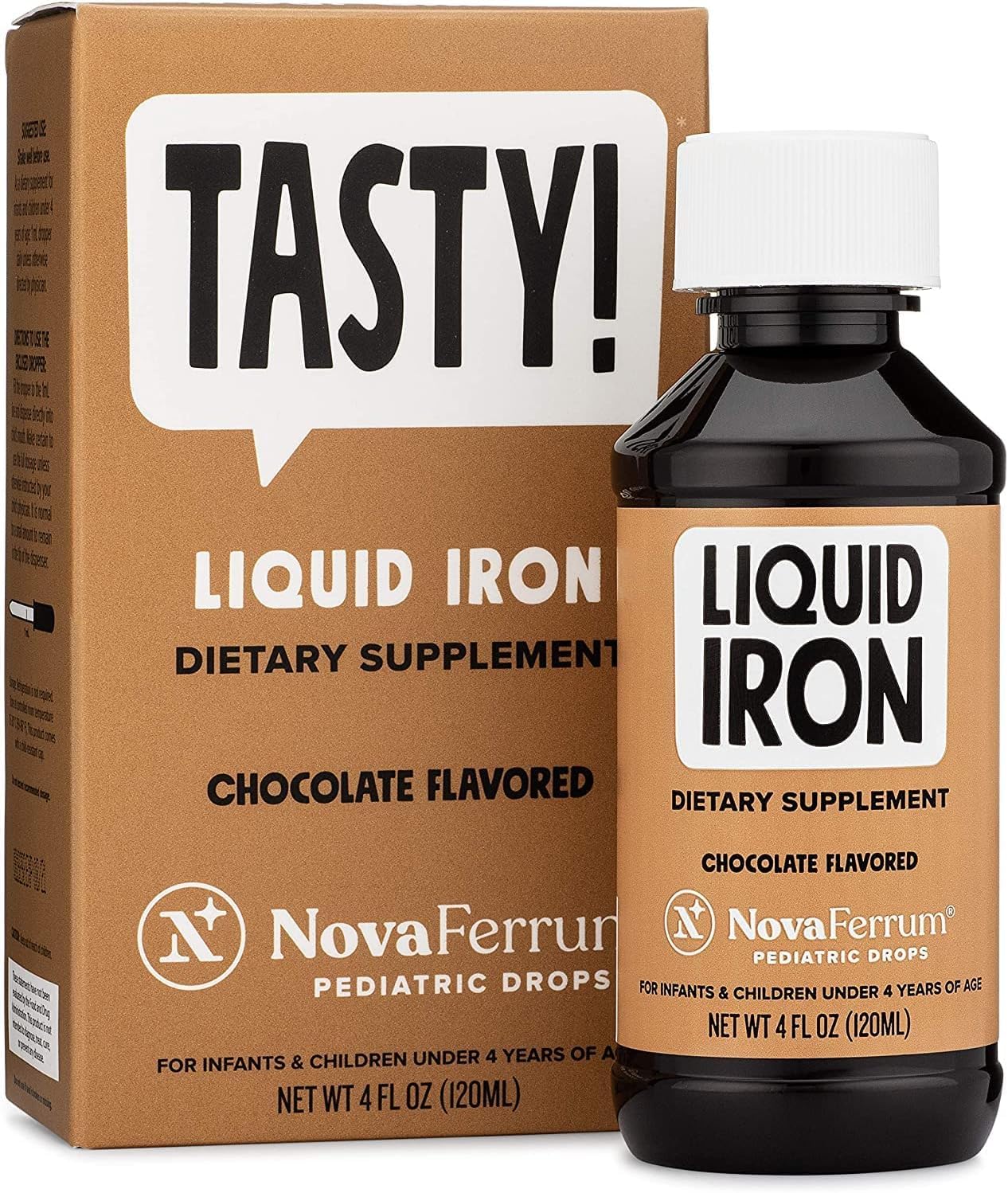 NovaFerrum Tasty bottle pour showing easy daily dose for kids