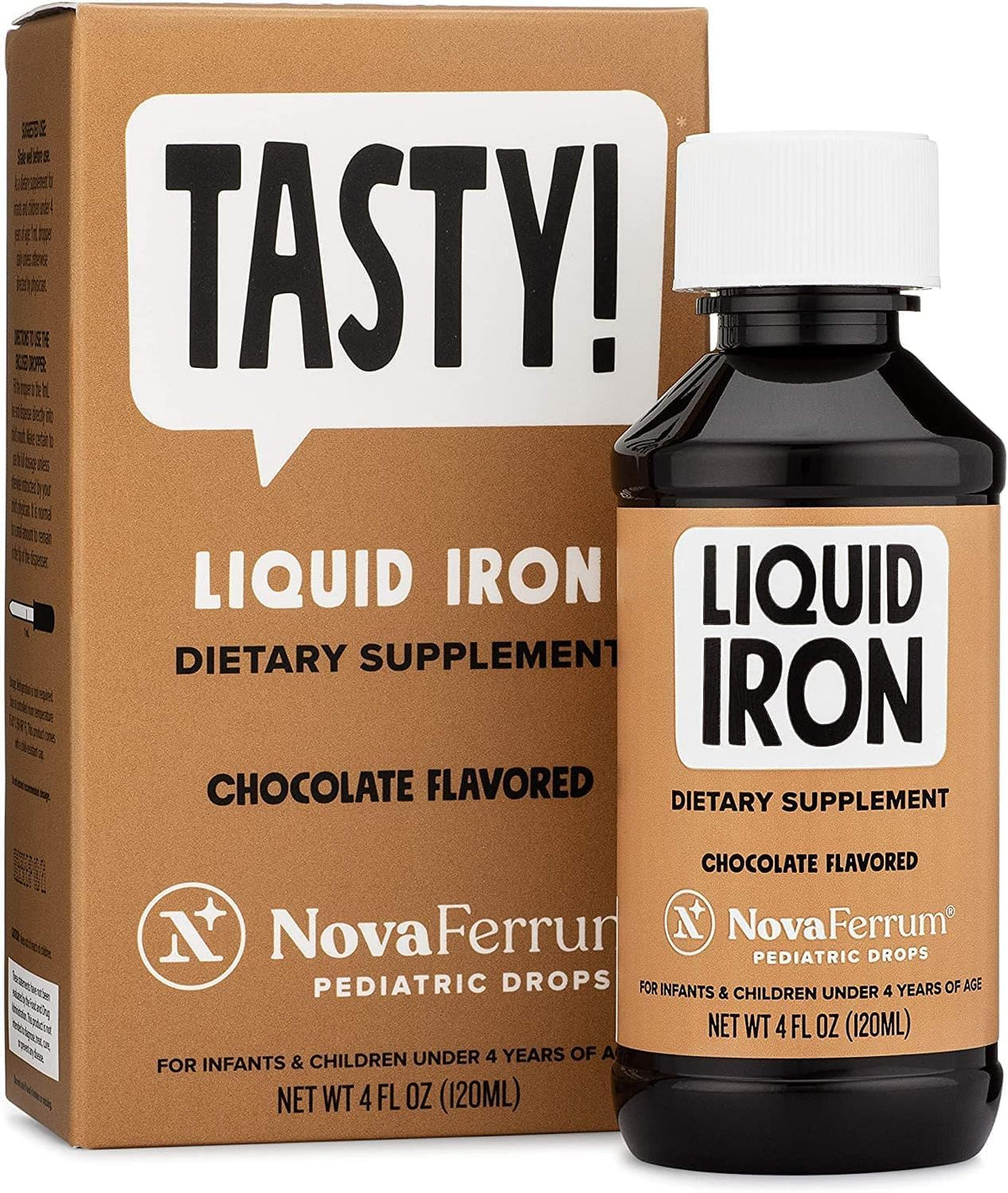 NovaFerrum Tasty bottle pour showing easy daily dose for kids