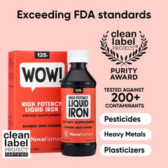 NovaFerrum WOW label highlights vegan, gluten-free, kosher, and halal certifications