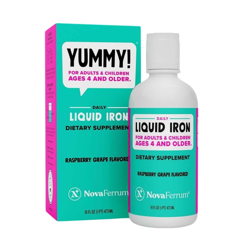 NovaFerrum Yummy bottle front emphasizes kid-friendly iron supplement.