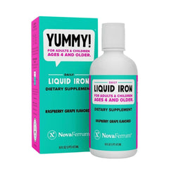 NovaFerrum Yummy bottle front emphasizes kid-friendly iron supplement.