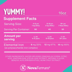 NovaFerrum Yummy dosing for kids promotes daily iron routine.