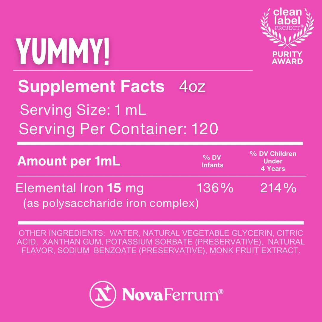 NovaFerrum Yummy Raspberry dropper in use with formula or juice
