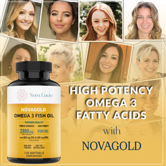 NovaGold Omega-3 bottle in hand for at-home supplementation