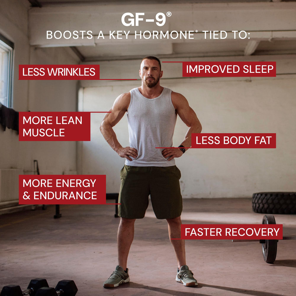 Close-up of GF-9 capsules highlights convenient daily supplementation.