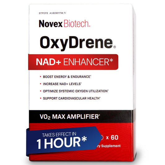 Novex Biotech Oxydrene NAD+ Enhancer bottle on shelf supports daily energy routines.