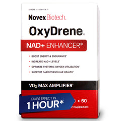 Novex Biotech Oxydrene NAD+ Enhancer bottle on shelf supports daily energy routines.