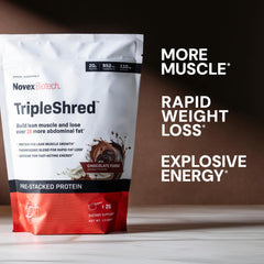 Novex Biotech TripleShred tub on a workout mat signaling active lifestyle fueling