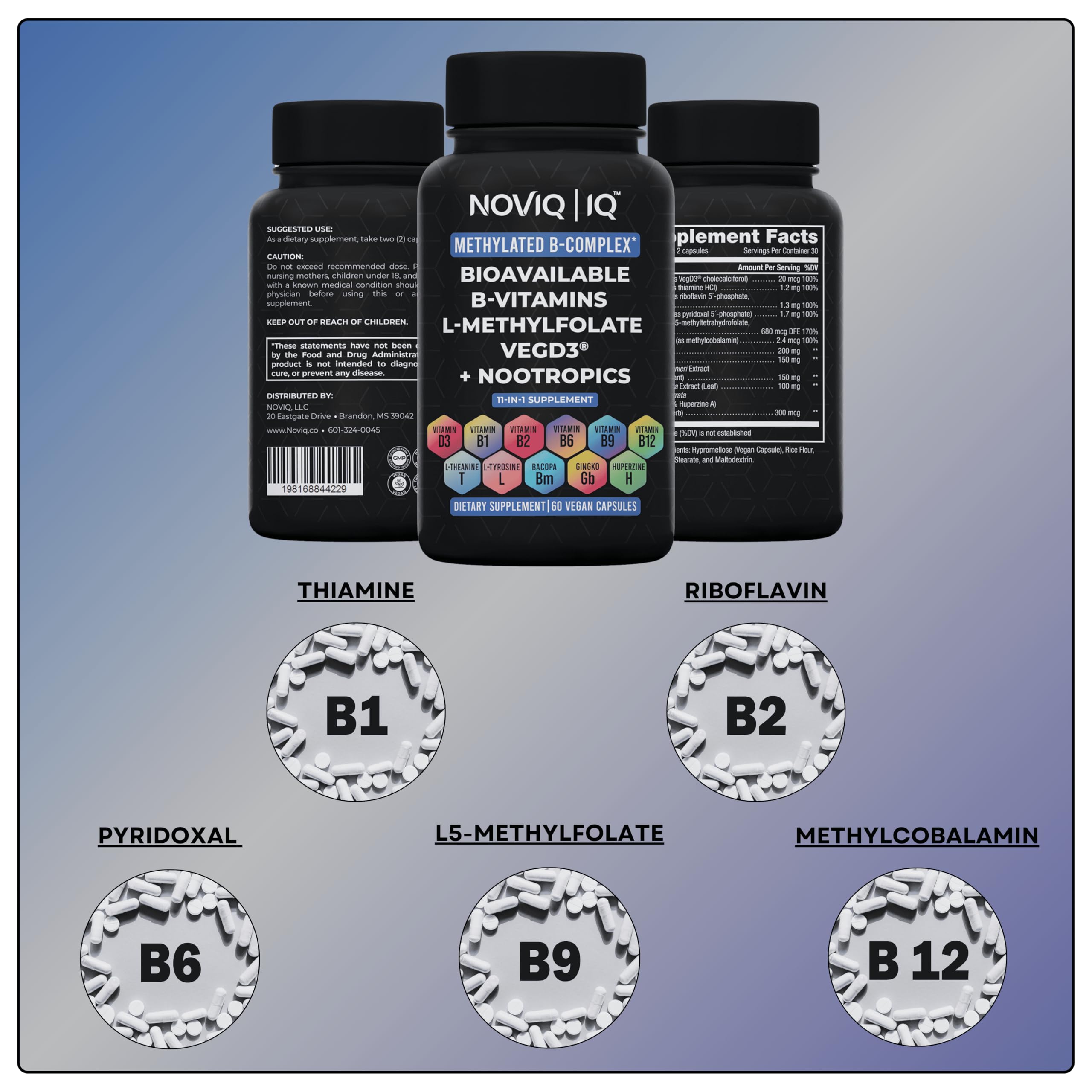 NOVIQ 11-in-1 Methylated B-Complex Gingko and Bacopa for cognitive support.