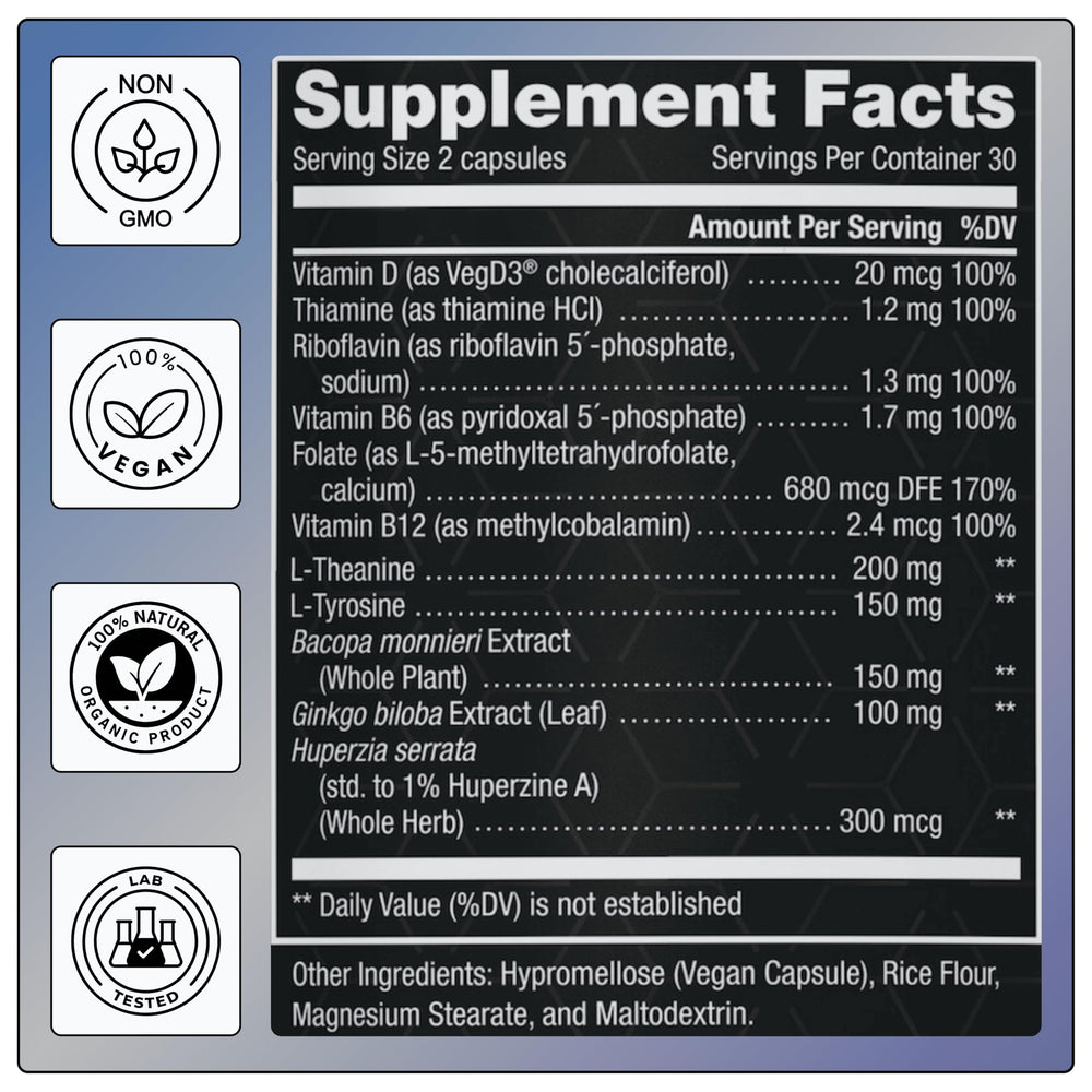 NOVIQ IQ 11in1 package on wooden table emphasizing vegan, non-GMO formula.