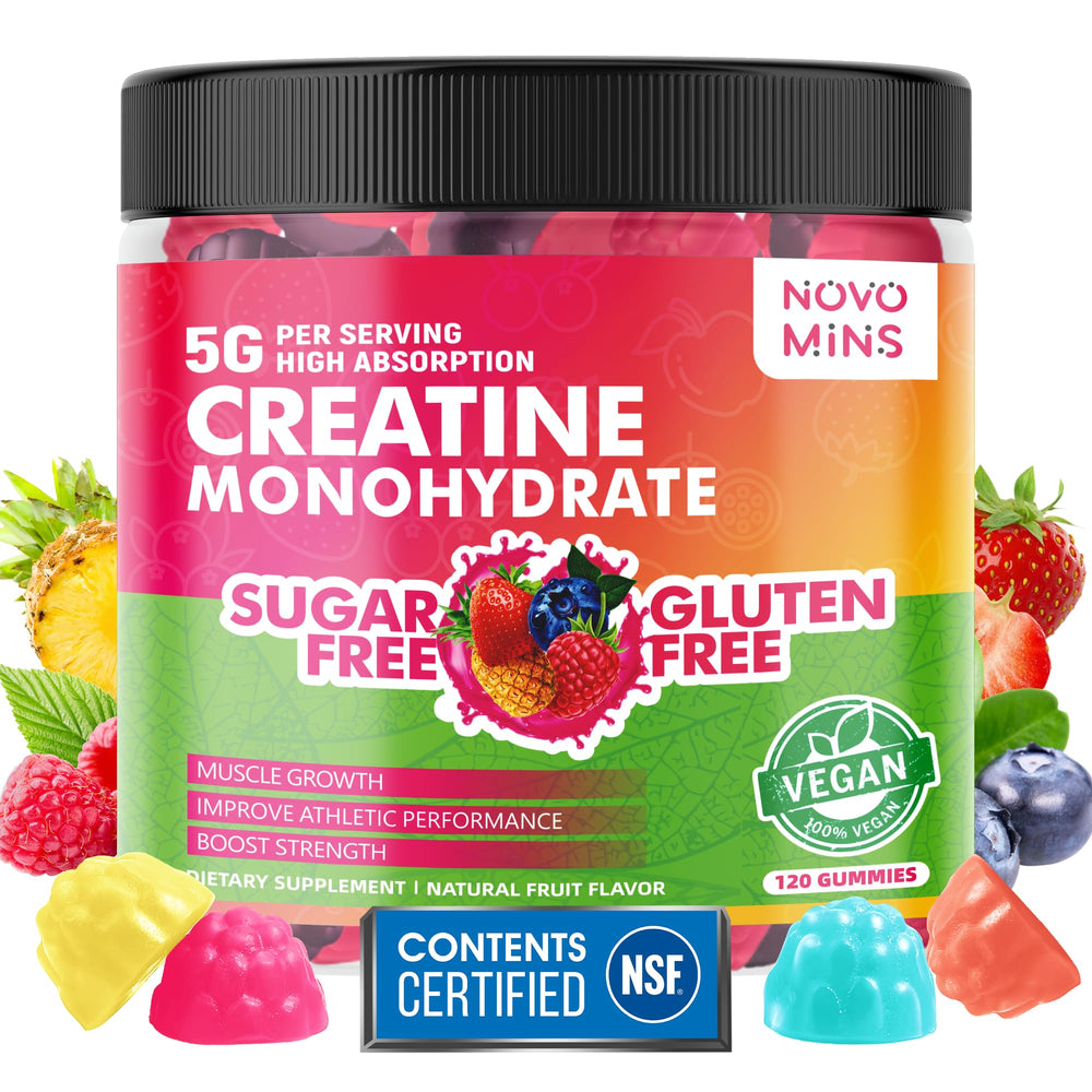 Novomins Creatine Gummy bottle front view for easy daily use