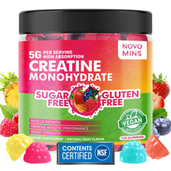 Novomins Creatine Gummy bottle front view for easy daily use