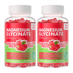 Novomins Magnesium Glycinate Gummies Raspberry bottle with sugar-free formula and vitamin blend.