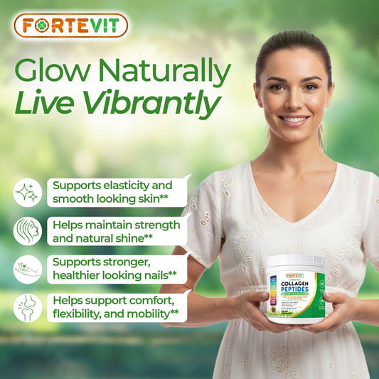 NOVONEX FORTEVIT scoop measuring demonstrates easy daily collagen intake for hair and nails.