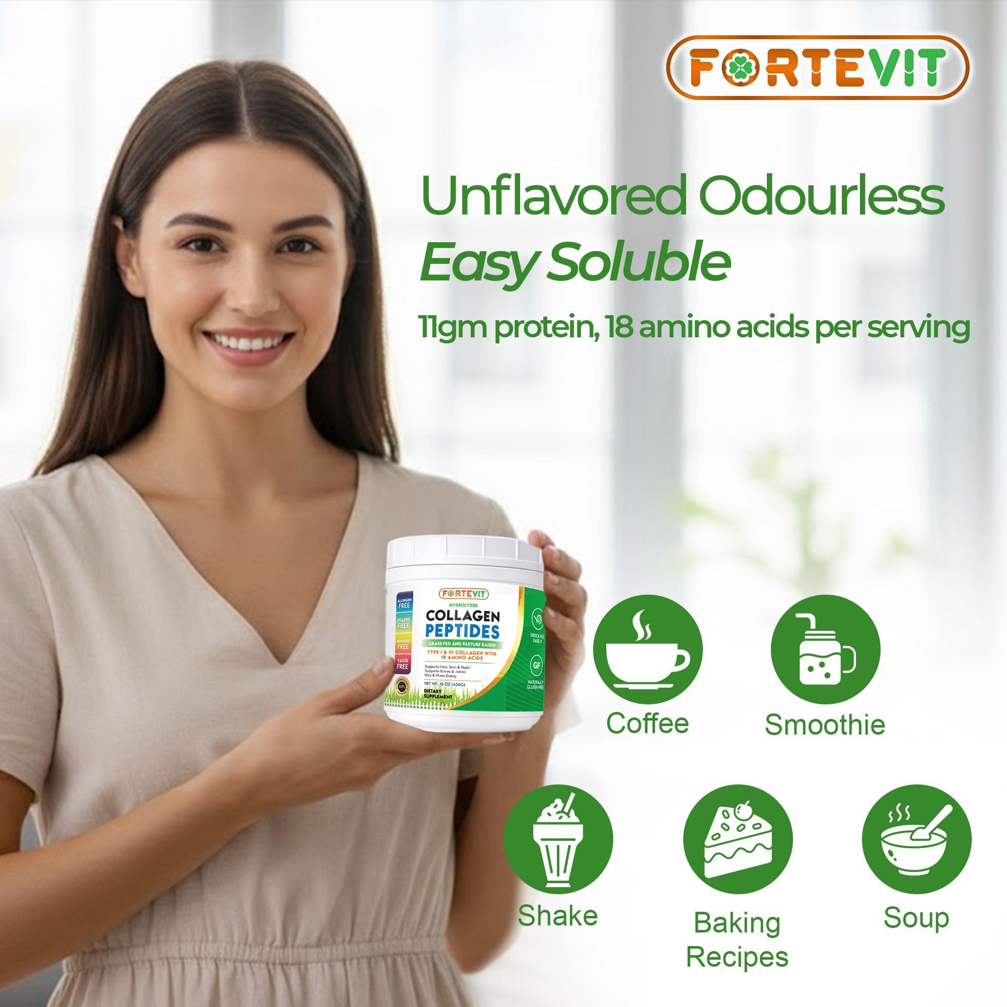 NOVONEX FORTEVIT collagen powder blends into smoothies smoothly for flavor-neutral nutrition.
