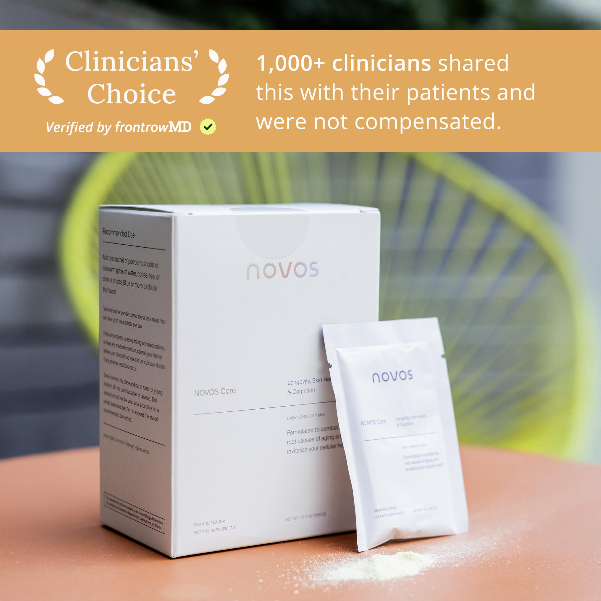 Novos Core Longevity Mix stirred into yogurt for a convenient daily ritual