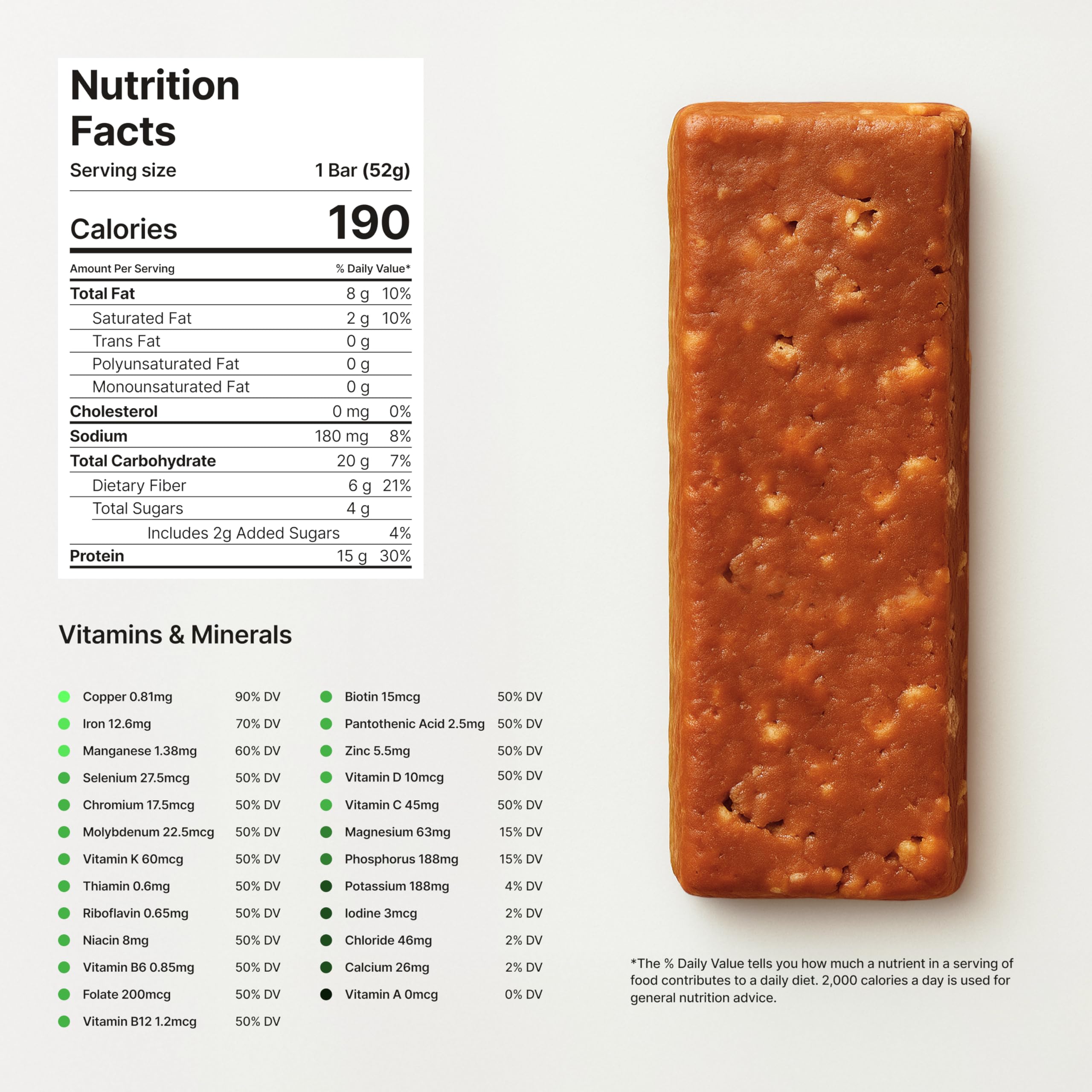 Novos Longevity Bar Mixed Berry Crunch ingredients revealed, emphasizing 20 superfoods inside.