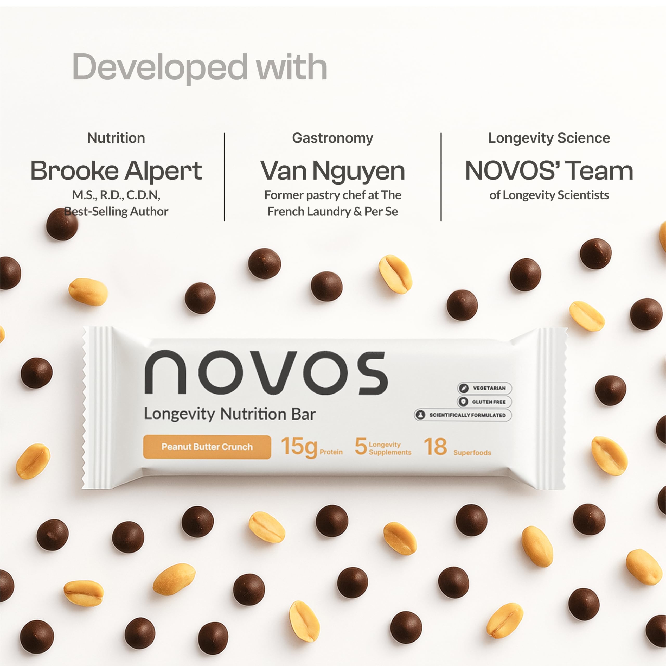 Novos Longevity Protein Bar served on a plate highlighting gourmet appeal.