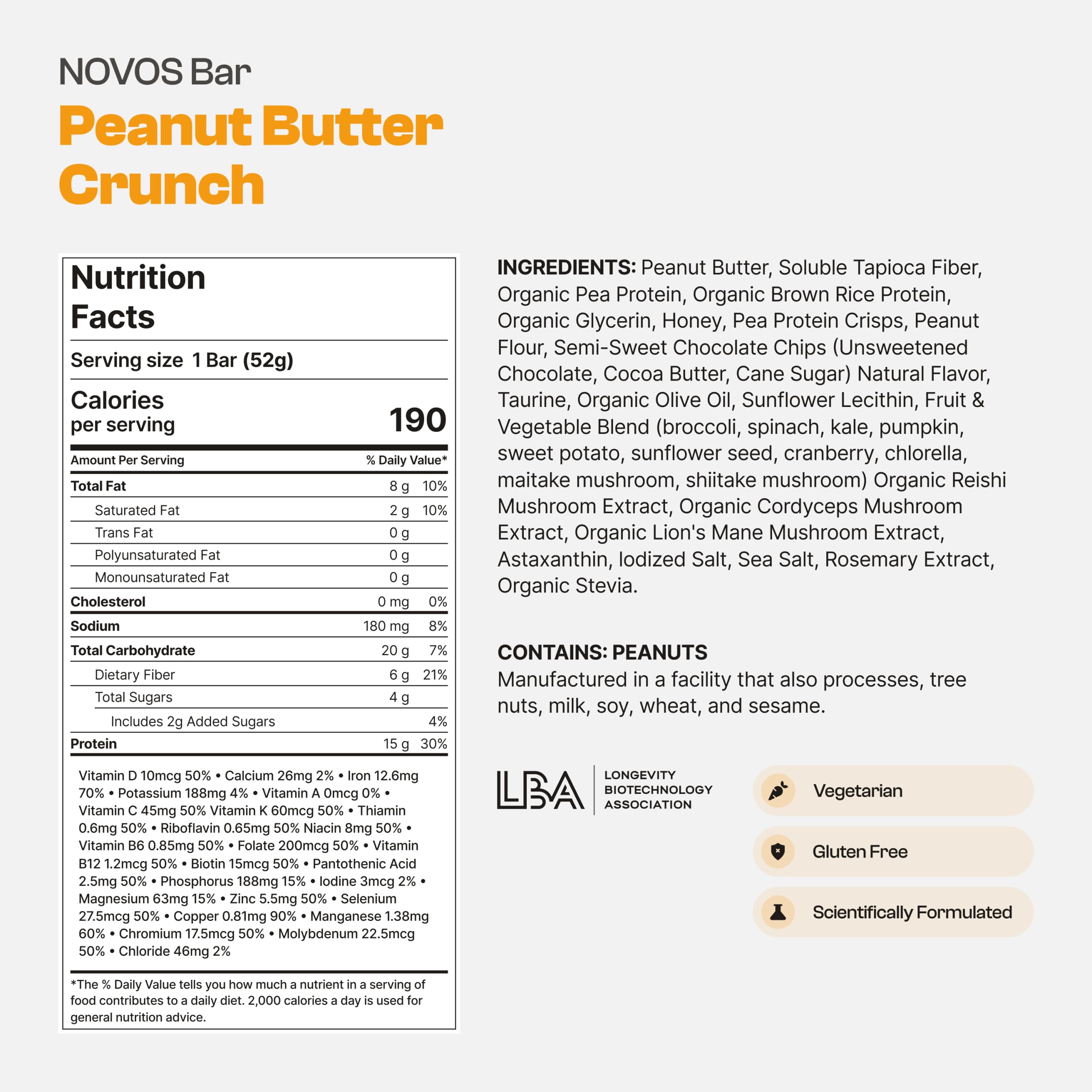 Novos Longevity Protein Bar texture close-up showing chewy bite and flavor.