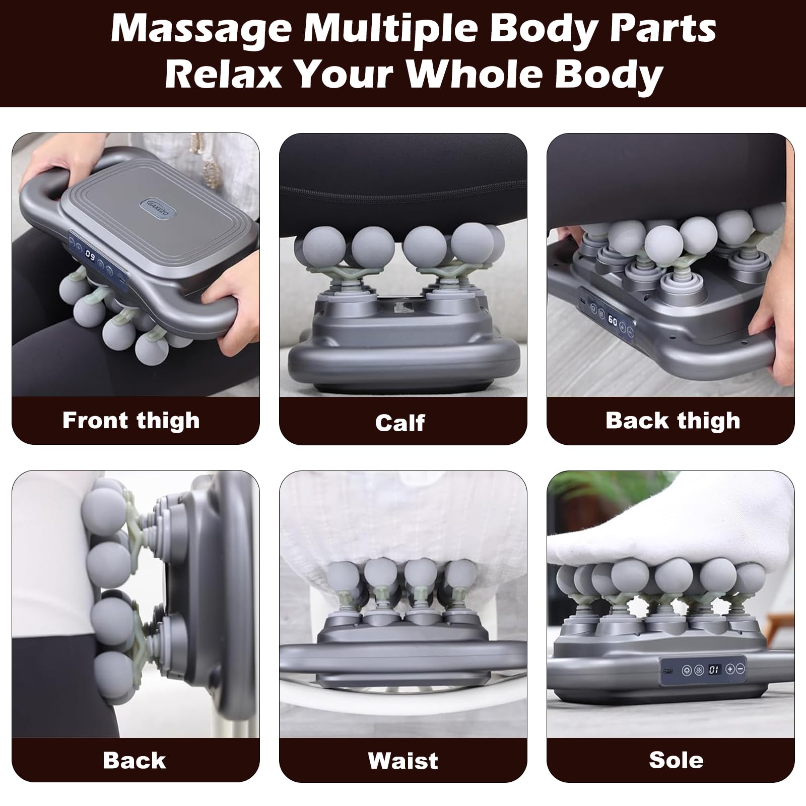 Novotechcal 16-Head Massage Gun back view targeting tight back muscles.