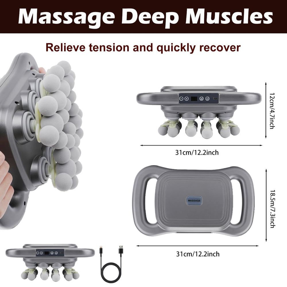 Novotechcal massage gun with attachment heads for targeted muscle work.